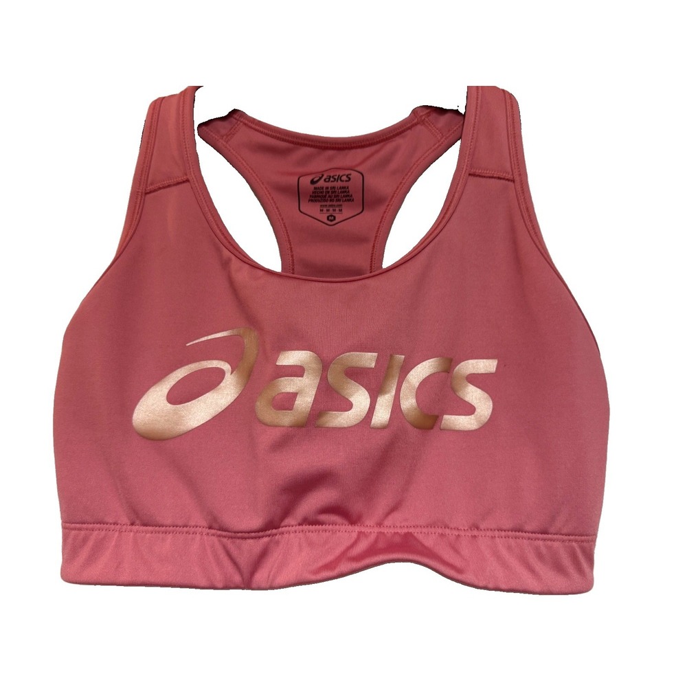 ASICS Sakura Logo Sports Bra Rose Pink Gold Medium Support Racerback Gym M